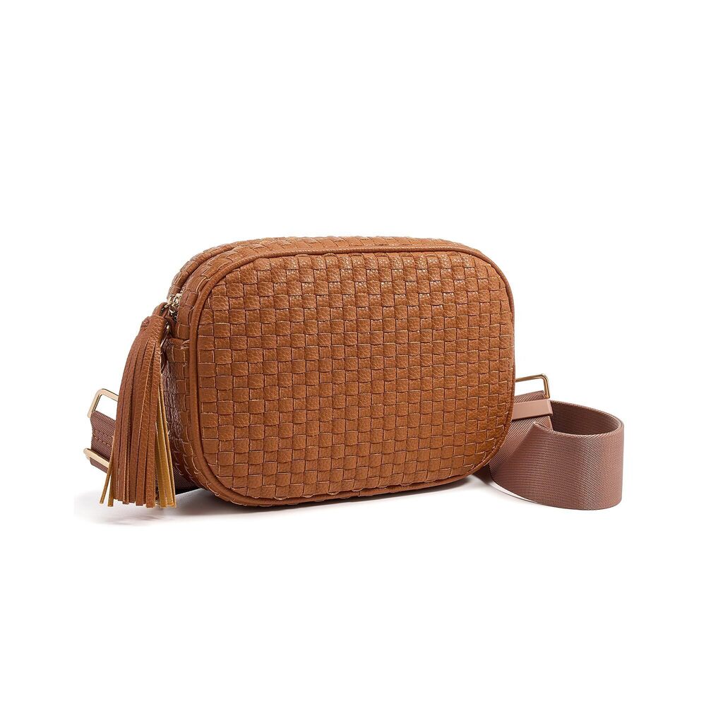 2708 Trendy Woven Checkered Crossbody Bag ，PU Leather Checkered Clutch